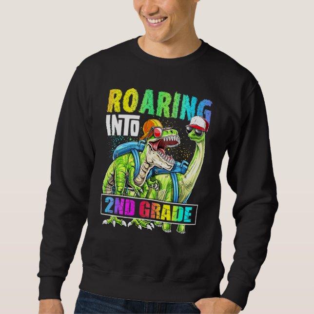 Roaring 2nd Grade Dinosaur Backpack Back to School Sweatshirt (Front)