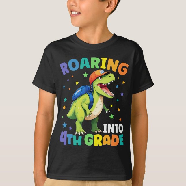Roaring 4th Grade Dinosaur T Rex Back To School  T-Shirt (Front)