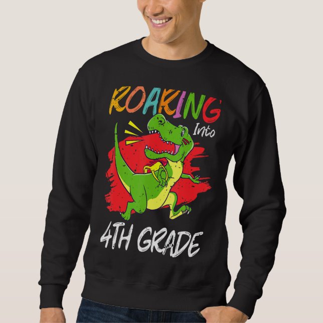 Roaring 4th Grade Rex Dinosaur Back To School Boys Sweatshirt (Front)