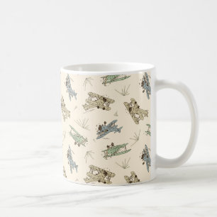 Roaring Art Deco Bi-planes - blue green pattern. Coffee Mug