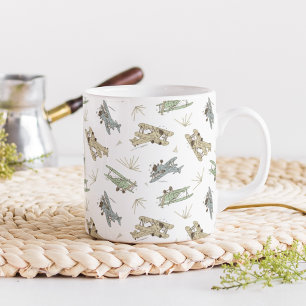 Roaring Art Deco Bi-planes - blue green pattern. Coffee Mug