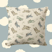 Roaring Art Deco Bi-planes - blue green pattern.  