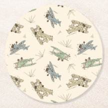Roaring Art Deco Bi-planes - blue green pattern.