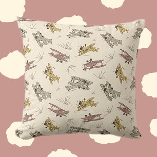 Roaring Art Deco Bi-planes - red yellow pattern.   Cushion