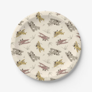 Roaring Art Deco Bi-planes - red yellow pattern.   Paper Plate