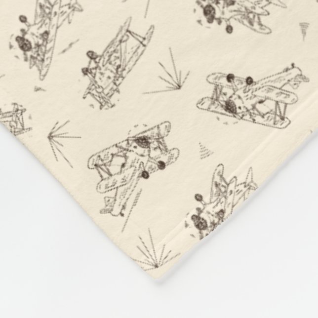 Roaring Art Deco Bi-planes - sketched pattern.   Fleece Blanket (Corner)