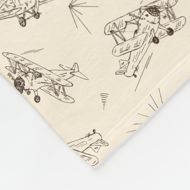 Roaring Art Deco Bi-planes - sketched pattern.   Fleece Blanket (Corner)