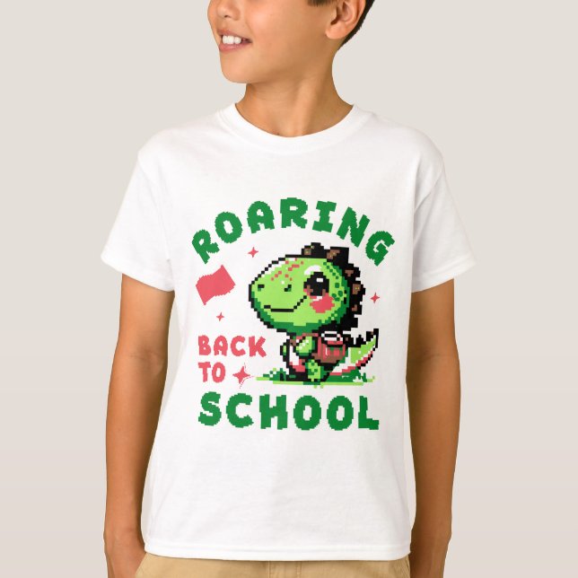 Roaring Back To School Dinosaur Design T-Shirt (Front)