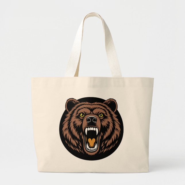 Roaring Bear Power Emblem Large Tote Bag (Front)