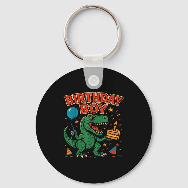 Roaring Birthday Boy Dinosaur Celebration Design _ Key Ring (Front)