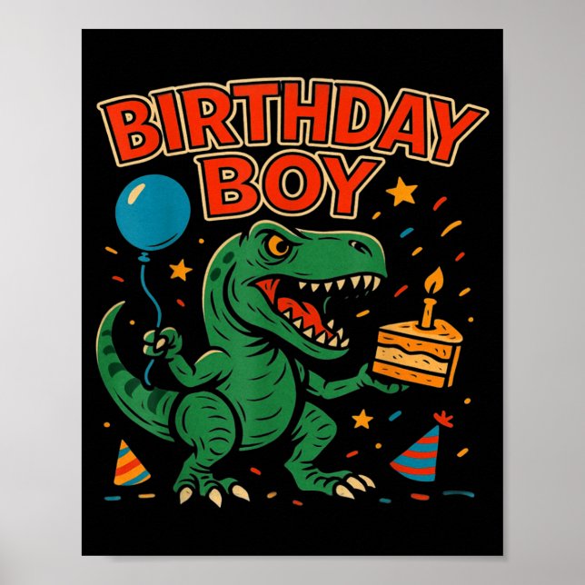 Roaring Birthday Boy Dinosaur Celebration Design _ Poster (Front)