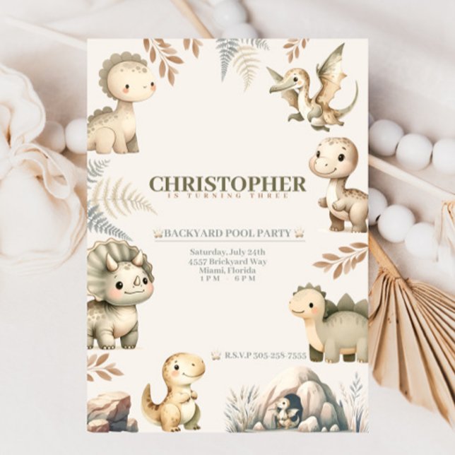 Roaring Boho Dinosaur Theme Birthday Invitation (Creator Uploaded)