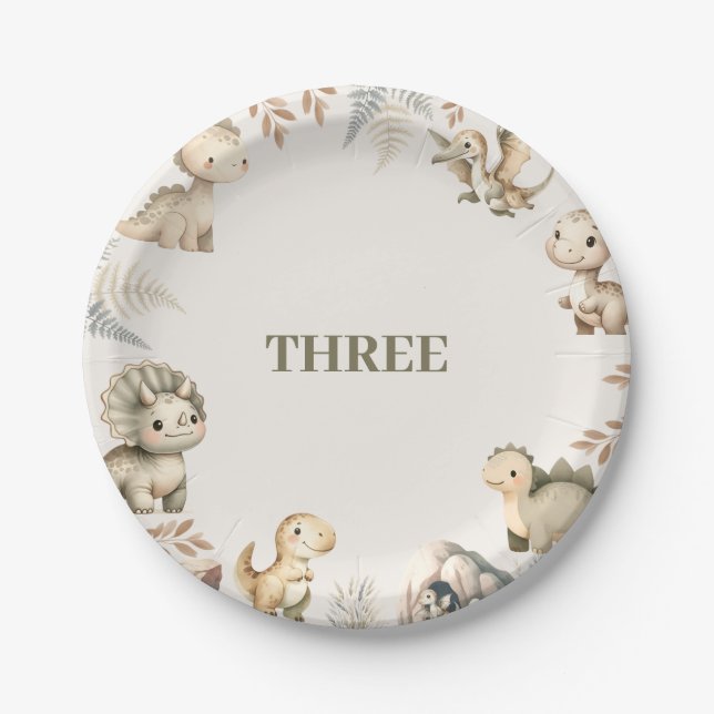 Roaring Boho Dinosaur Theme Birthday Paper Plate (Front)