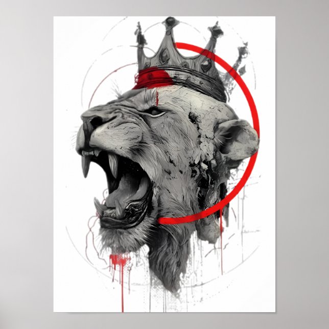Roaring Crowned Lion Trash Polka Poster (Front)