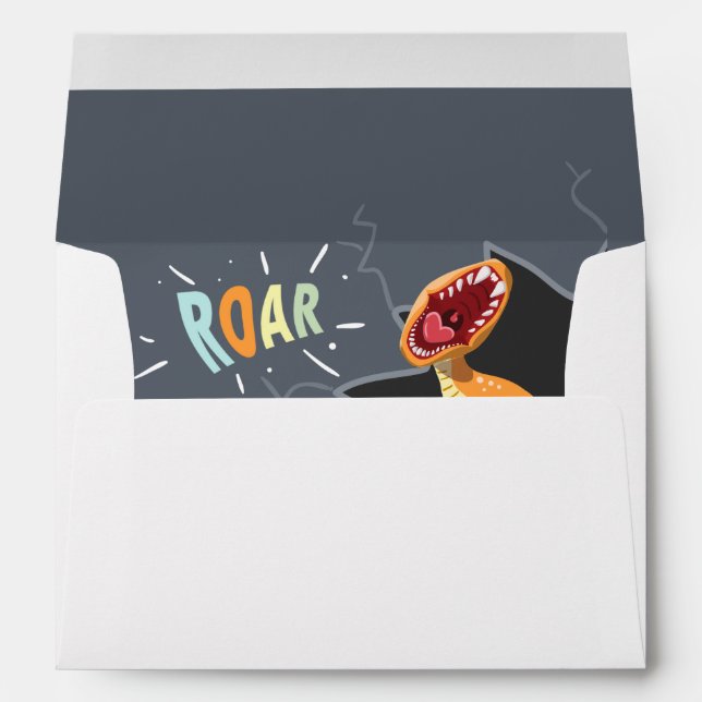 Roaring Dinosaur Baby Shower Dino Envelope Boy (Back (Bottom))