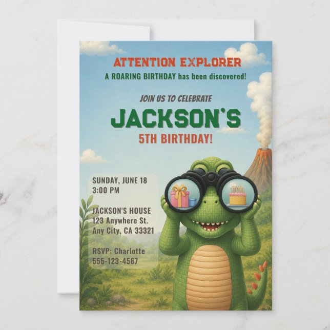 Roaring Dinosaur Birthday Invitation (Front)