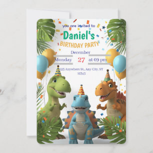 Roaring Dinosaur Boys Birthday Party Invitation
