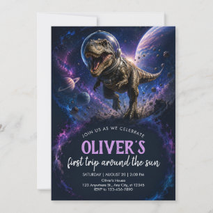 Roaring Dinosaur Space 1st Birthday Invitation