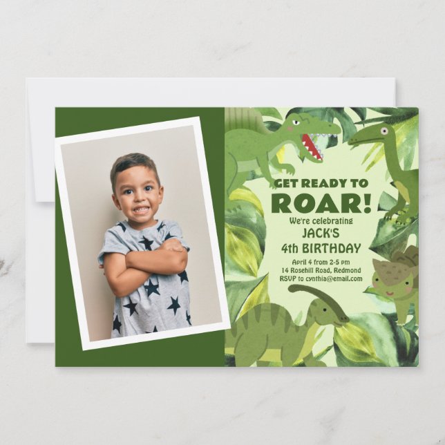 Roaring Dinosaurs Child Birthday Photo Invitation (Front)