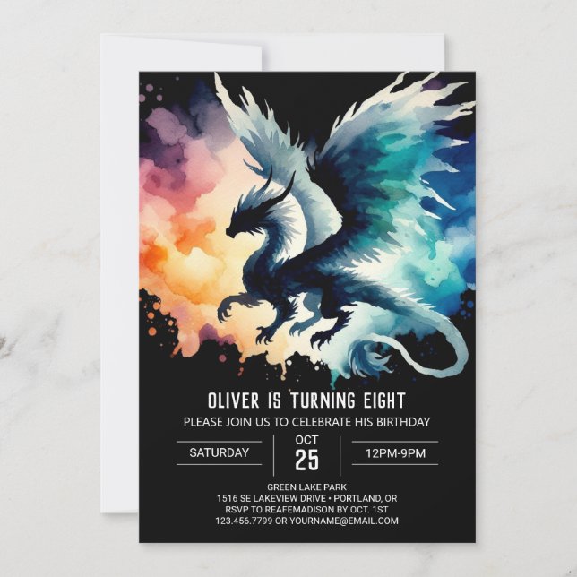 Roaring Dragon Birthday Editable Invitation (Front)