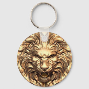 Roaring gold lion head key ring