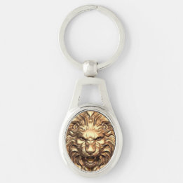 Roaring Gold Lion Head Metal Keychain