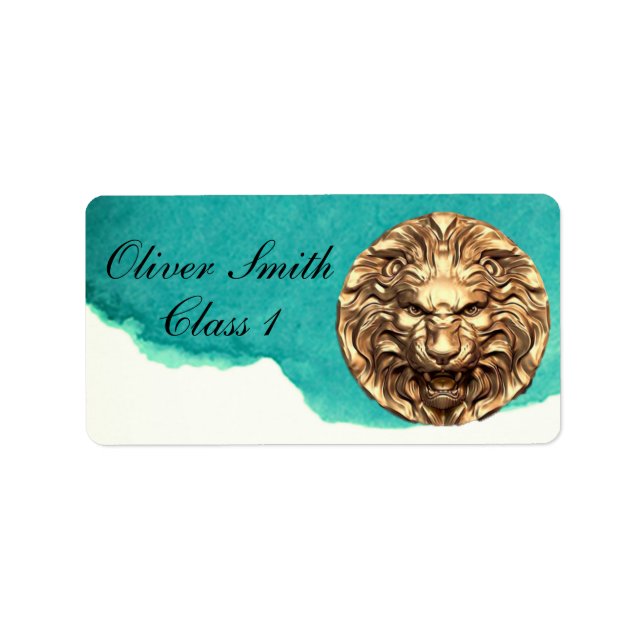 Roaring Gold Lion Head Personalized School Label (Front)