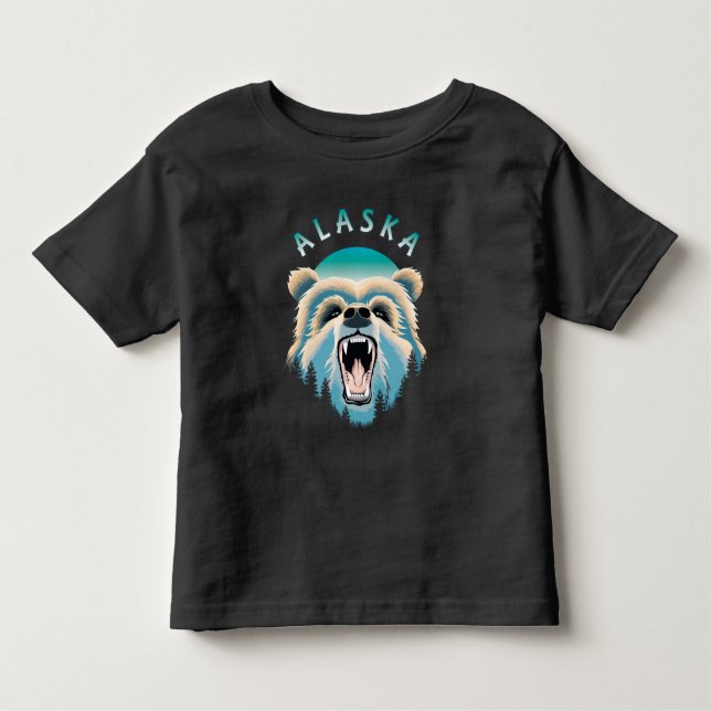 Roaring Grizzly Bear Face - Alaska Wildlife Toddler T-Shirt (Front)