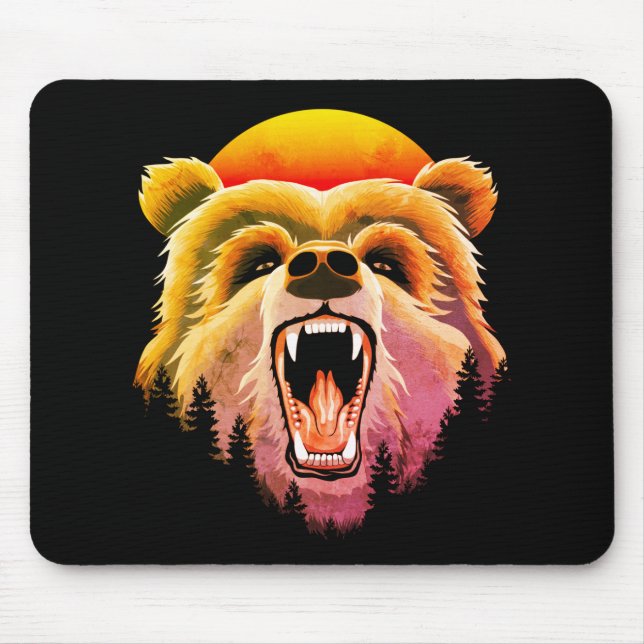 Roaring Grizzly Bear Face Mouse Pad (Front)
