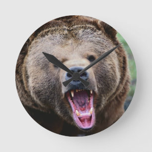 Roaring Grizzly Bear Round Clock
