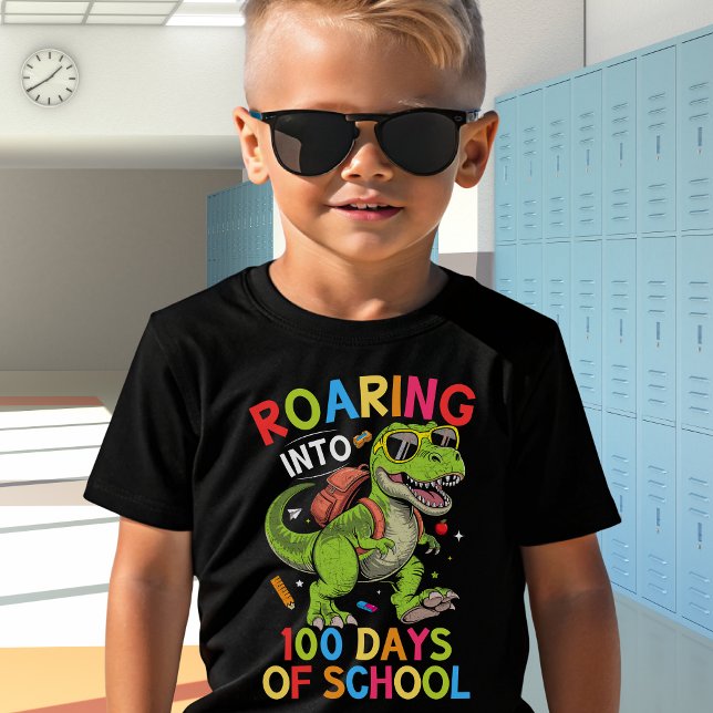 Roaring into 100 Days of School Dinosaur– Fun Kids T-Shirt (Creator Uploaded)