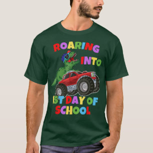 Roaring Into 1st Day Of School Truck Dinosaur T-re T-Shirt