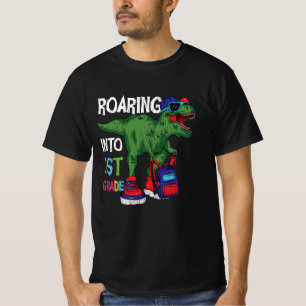 Roaring Into 1st Grade Dinosaur Back To School Kid T-Shirt