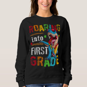 Roaring Into 1st Grade Dinosaur Boys Kids Back To Sweatshirt
