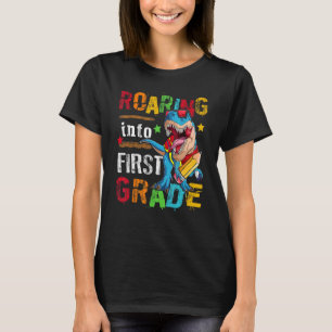 Roaring Into 1st Grade Dinosaur Boys Kids Back To T-Shirt