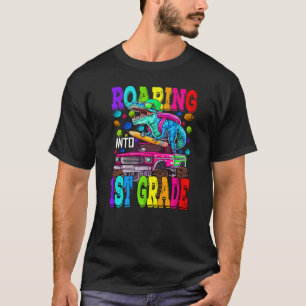 Roaring Into 1st Grade Monster Truck Dinosaur Boys T-Shirt