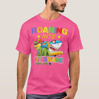 Roaring Into 1st Grade s Dinosaur Shark Back To Sc T-Shirt