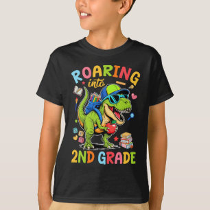 Roaring Into 2nd Grade Back To School Boys T-Rex D T-Shirt