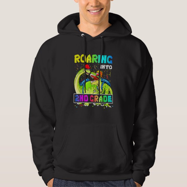 Roaring Into 2nd Grade Dinosaur Back To School Boy Hoodie (Front)