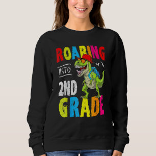 Roaring Into 2nd Grade Dinosaur Teacher Kids Back Sweatshirt