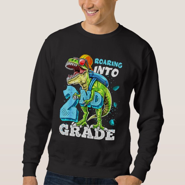 Roaring Into 2nd Grade T Rex Boys Sweatshirt (Front)