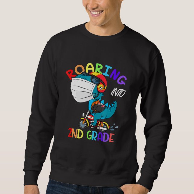 Roaring Into 2nd Second Grade Dinosaur Face Mask B Sweatshirt (Front)