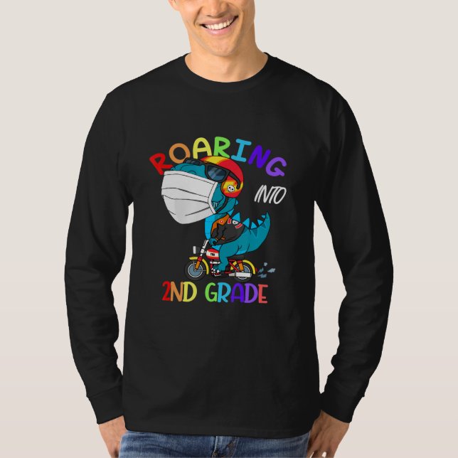 Roaring Into 2nd Second Grade Dinosaur Face Mask B T-Shirt (Front)
