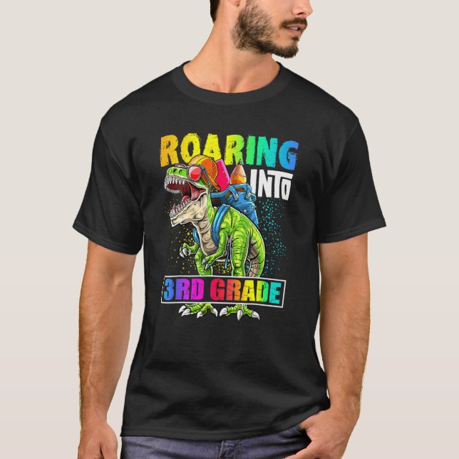 Roaring Into 3rd Grade Dinosaur Backpack Back To S T-Shirt (Front)
