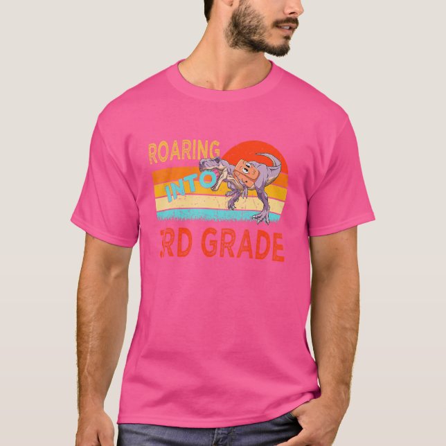 Roaring Into 3rd Grade Dinosaur Rex Back To School T-Shirt (Front)