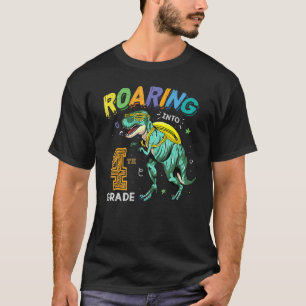 Roaring Into 4th Grade Dinosaur Boys Kids Back To T-Shirt