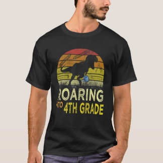 Roaring Into 4Th Grade Funny Dinosaur Back To Scho T-Shirt