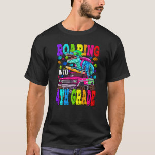 Roaring Into 4th Grade Monster Truck Dinosaur Boys T-Shirt