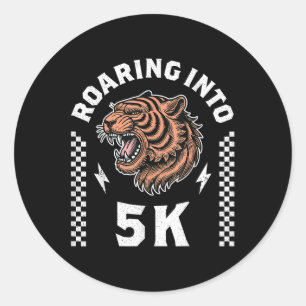 Roaring Into 5k Roaring Tiger Back To School Boy G Classic Round Sticker