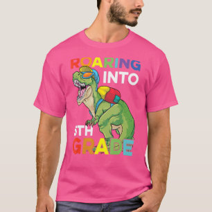 Roaring Into 5th Grade Back To School Dinosaur Kid T-Shirt